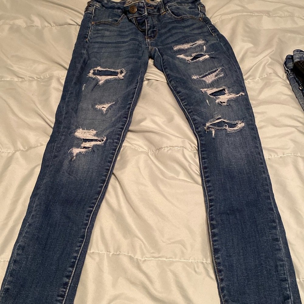 American eagle jeans stretchy skinny jeans with patches